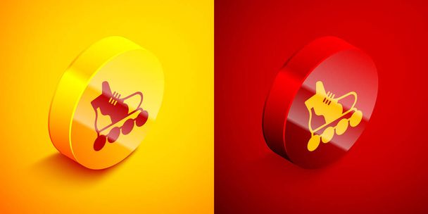 Isometric Roller skate icon isolated on orange and red background. Circle button. Vector. - Vector, Image