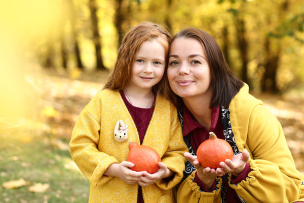 Irská holčička a matka venkovní foto na podzim krajiny pozadí. Kvalitní fotografie - Fotografie, Obrázek