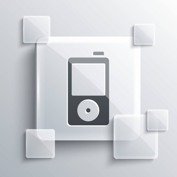 Grey Music player icon isolated on grey background. Portable music device. Square glass panels. Vector. - Διάνυσμα, εικόνα
