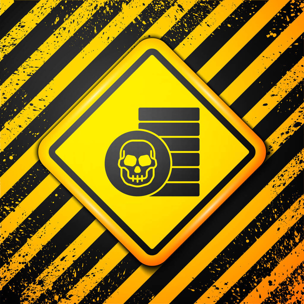 Zwarte Piraten munt pictogram geïsoleerd op gele achtergrond. Waarschuwingsbord. Vector. - Vector, afbeelding