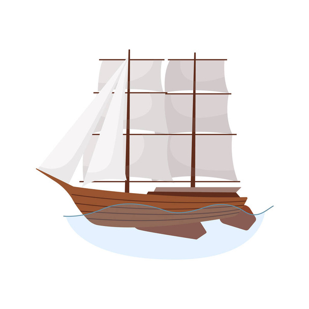 Sea sailboats ship of water carriage and maritime transport in modern flat design style. Sailing yacht on the sea waves - Vektori, kuva