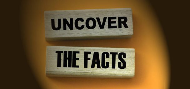 Ontdek de feiten woord op houten blokken op rode achtergrond. Fake of real news business concept. - Foto, afbeelding