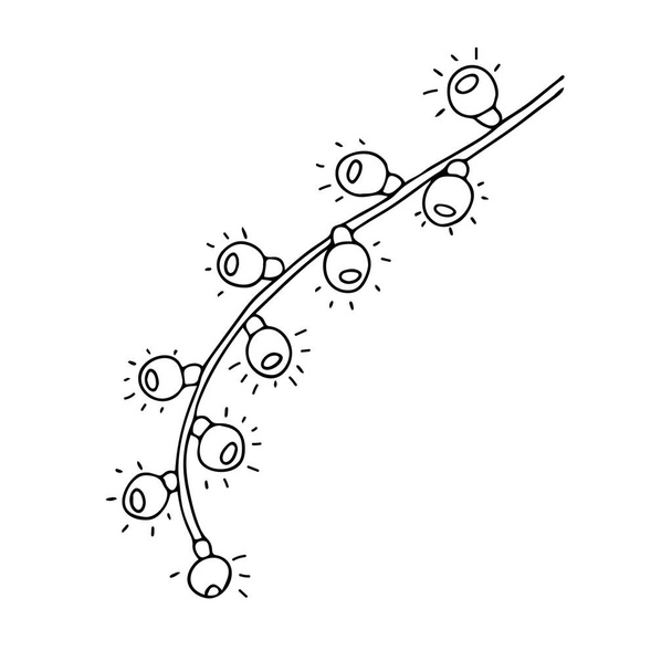 Una ilustración del contorno vectorial de una guirnalda de lámparas ardientes negras está sobre un fondo blanco - Vector, imagen