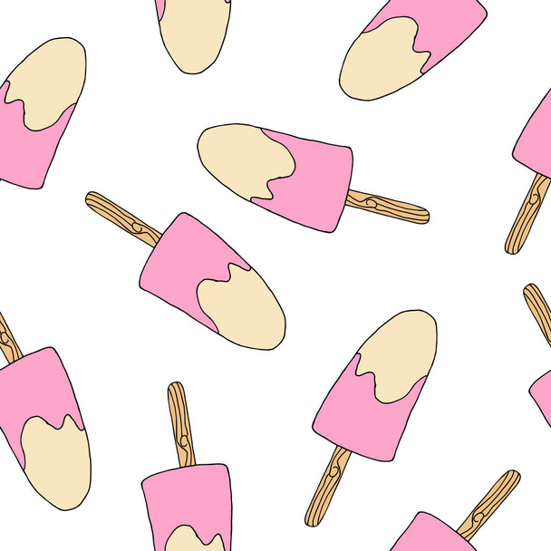 Hand drawn Ice cream food seamless pattern. Ice cream Vector illustration in doodle style - Wektor, obraz