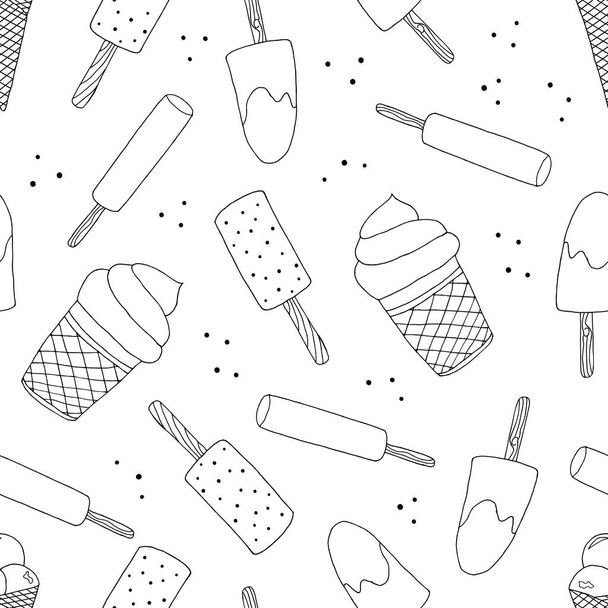 Hand drawn Ice cream food seamless pattern. Ice cream Vector illustration in doodle style - Вектор,изображение