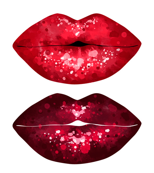 Σύνολο θηλυκών γυαλιστερών χειλιών. Χείλη που απομονώνονται σε λευκό φόντο. Γυναικεία χείλη χρωματισμένα σε διάφορα χρώματα κραγιόν. Χείλη φόντο. Διαφήμιση με κραγιόν - Φωτογραφία, εικόνα