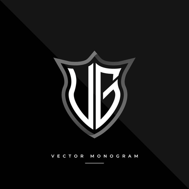 letter VG logo ontwerp. zilveren schild V G monogram minimaal monogram geïsoleerd op donkere achtergrond. mannelijk bedrijfslogotype. creatief premium vector alfabet concept. - Vector, afbeelding