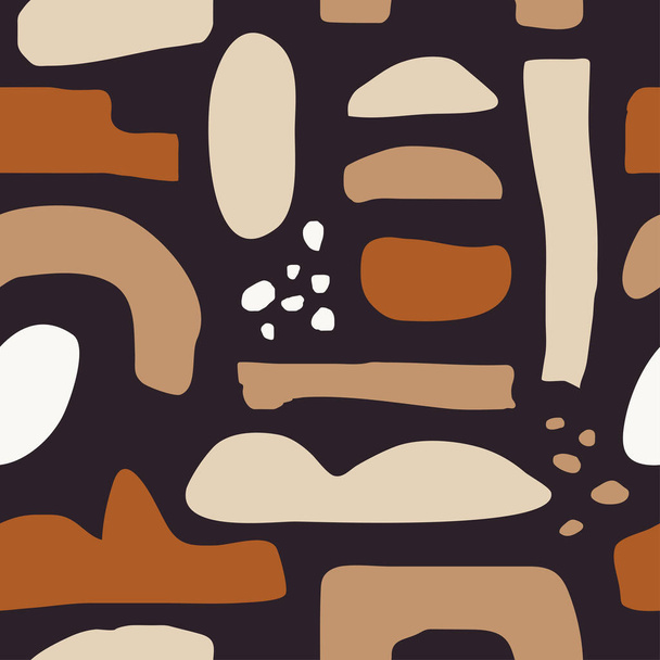Seamless repeating pattern featuring abstract organic and geometric shapes in earthy colors. Perfect for fabric design, packaging and branding projects, art prints, wallpaper and wrapping paper - Vecteur, image