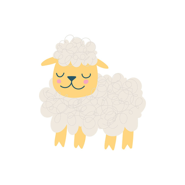 Cute sheep in cartoon style. Flat isolated vector on white - Vector, Image