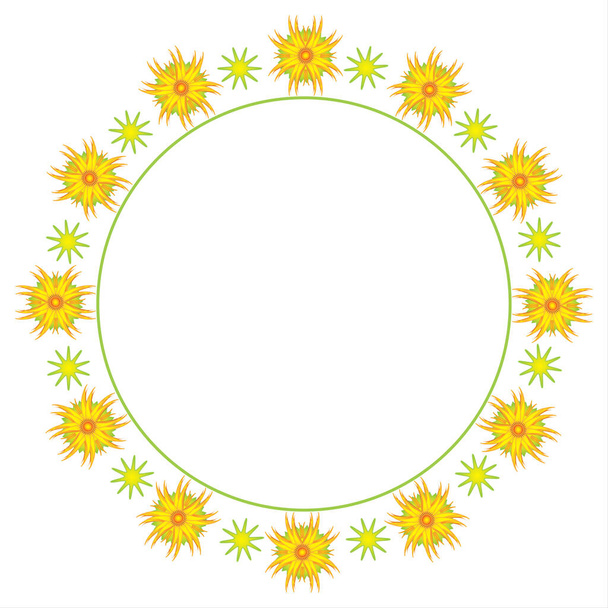 Moldura circular com flores amarelas ao redor em um fundo branco. A ilustração floral está em formato vetorial. - Vetor, Imagem