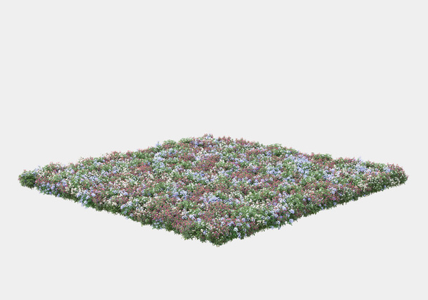 Острів кущів і квітів ізольовано на сірому фоні. 3d візуалізація - ілюстрація
 - Фото, зображення