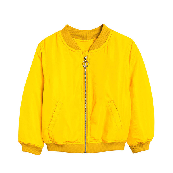 Pretty Kid 's Bomber Jacket Mockup Cyber Yellow Color egy egyszerű üres sablon, és használatra kész. - Fotó, kép