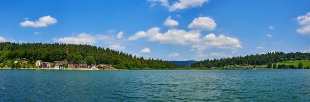 Panoramic View Of Port Titi A Little Hamlet Near Grangettes Doubs France, located on the left bank of Lake Saint Point, Port-Titi was built at the beginning of the last century by a group of fishermen friends - Photo, Image
