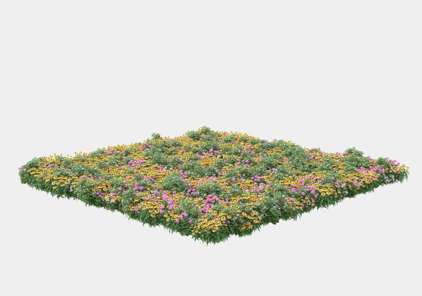 Divoký keř s květy izolované na šedém pozadí. 3D vykreslování - ilustrace - Fotografie, Obrázek