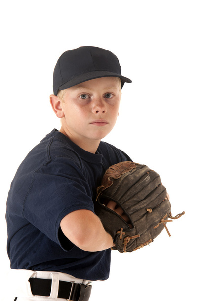 young caucasian baseball player with hand in glove - Фото, зображення