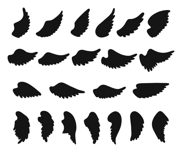 Set handgetekende engeltjes of vogelvleugels silhouetten. Monochrome tekeningselementen.  - Vector, afbeelding