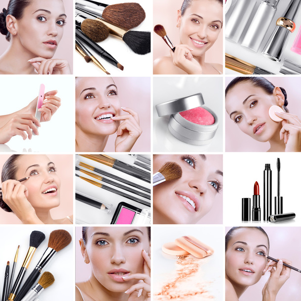 Make up mix Cosmetic theme collage composed of different images - Photo, Image