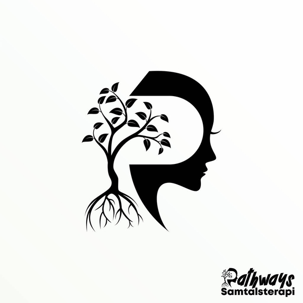 Woman face and plant like letter P font image graphic icon logo design abstract concept vector stock. Can be used as a symbol related to therapy or nature - Vettoriali, immagini