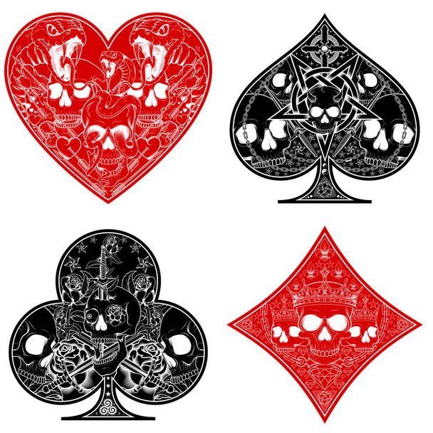 vektori suunnittelu sydän, timantti, apila ja ässä pokeri symboleja eri linja tyylejä. - Vektori, kuva