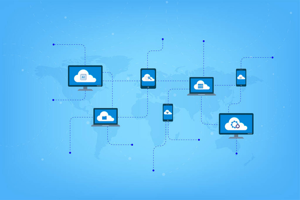 Cloud-Computing-Technologie mit digitaler Gerätevektordarstellung - Vektor, Bild