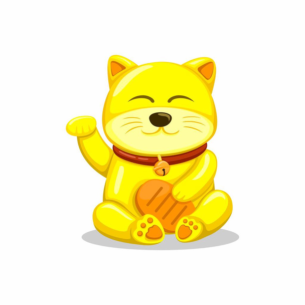 Golden šťastný kočka aka maneki neko asijské tradiční štěstěna maskot karikatura ilustrační vektor na bílém pozadí - Vektor, obrázek