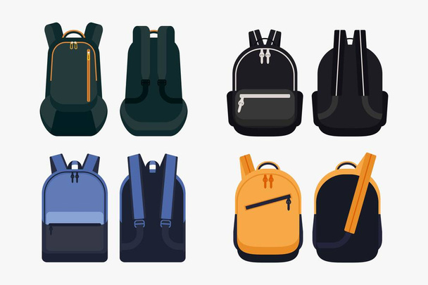 Set of kids School backpack education equipment vector illustration - Vetor, Imagem