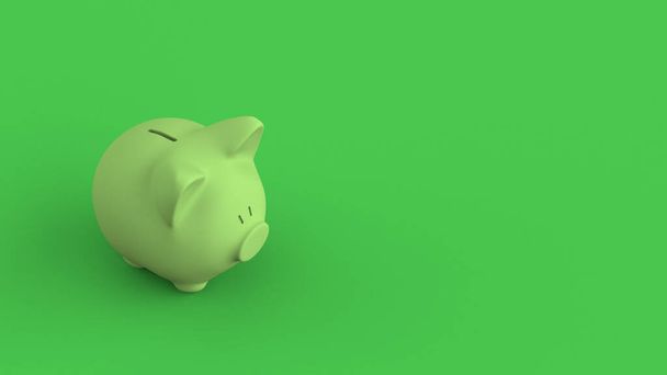 Koncept finančních investic s prasečí bankou na pastelově zeleném pozadí. 3D vykreslování. - Fotografie, Obrázek