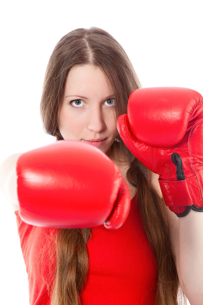 Woman wearing boxing gloves - Zdjęcie, obraz