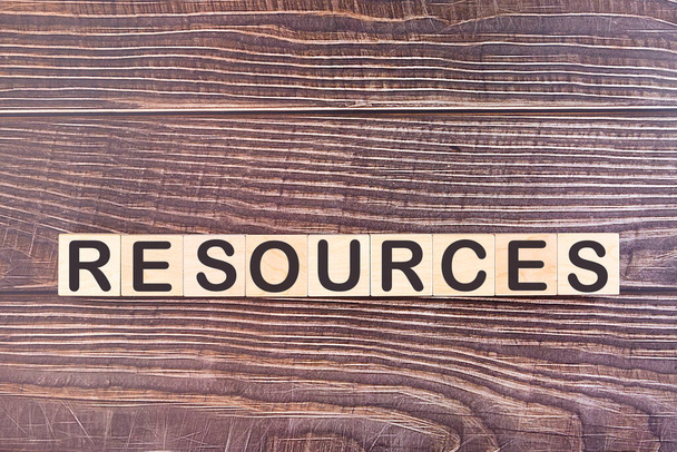 RESOURCES word made with wood building blocks - Fotoğraf, Görsel