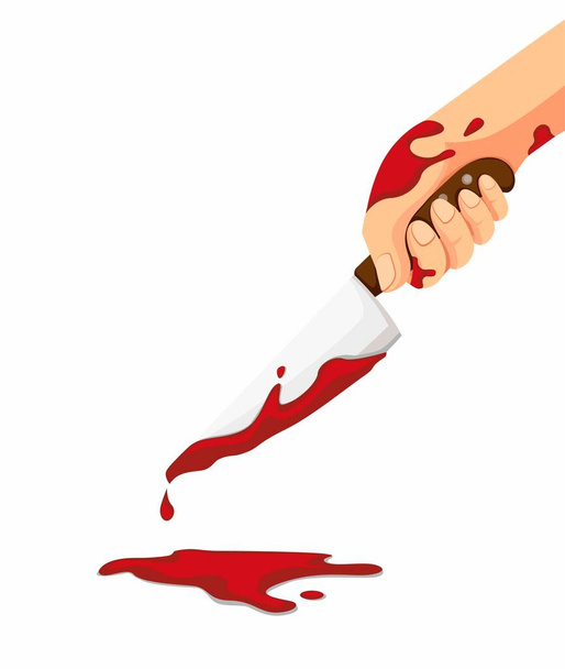A knife with blood in his hand. Drops of blood drain to the floor. concept of crime, murder or killer from the knife stock illustration cartoon vector isolated in white background - Vector, Image