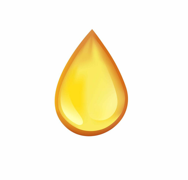 gele olie vloeibare druppel voor, olijfolie, vitamine en kabeljauw vis olie symbool realistische illustratie geïsoleerd in witte achtergrond - Vector, afbeelding
