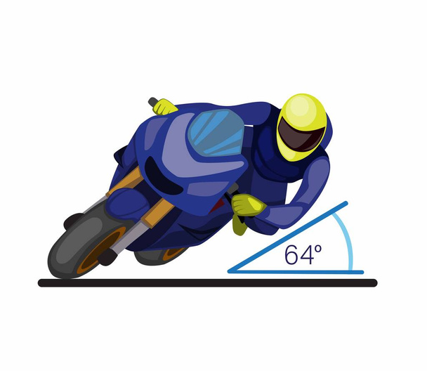 dőlésszög motorsport kanyarodás, lovaglási stílus verseny motorkerékpár rajzfilm lapos illusztráció vektor - Vektor, kép