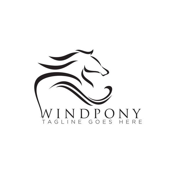 windpony logo, with curl hair horse pony vector - Vector, Image