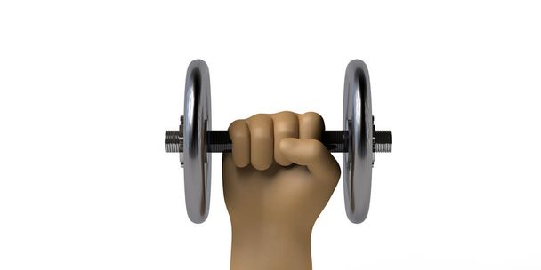 Hand holding a dumbbell. Workout. Sport and fitness after work. Exercise in the gym. 3d illustration. - Photo, Image