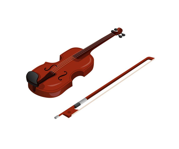 Violín, instrumento de música clásica de madera biola en vector de ilustración isométrica aislado en fondo blanco - Vector, imagen