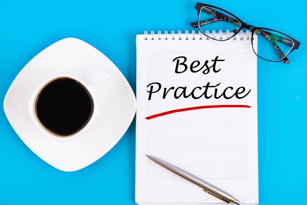 Best practice blank list - handwriting on notebook with cup of coffee, business concept - Valokuva, kuva