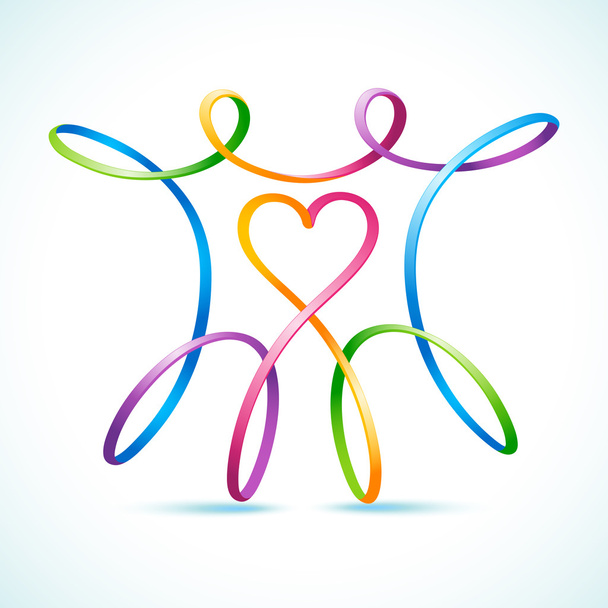 Colorful swirly figure couple with heart - Vector, Imagen