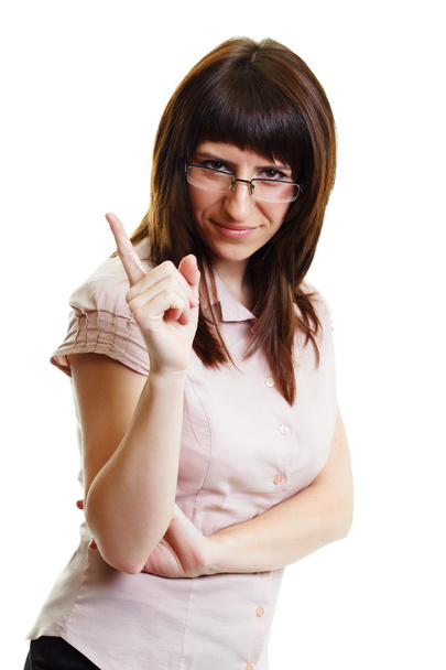 young attractive girl in glasses strict - 写真・画像