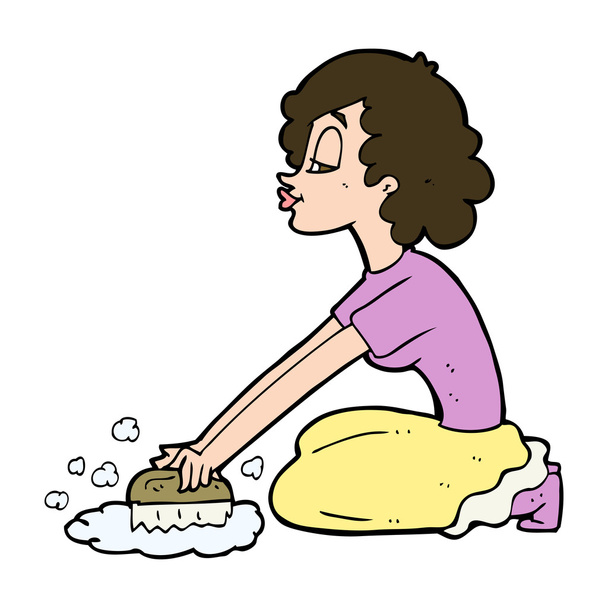 cartoon mulher esfregando chão
 - Vetor, Imagem