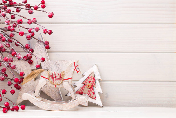 Christmas decor on the wooden white background. - 写真・画像