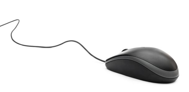 Black computer mouse on white background. - Photo, Image