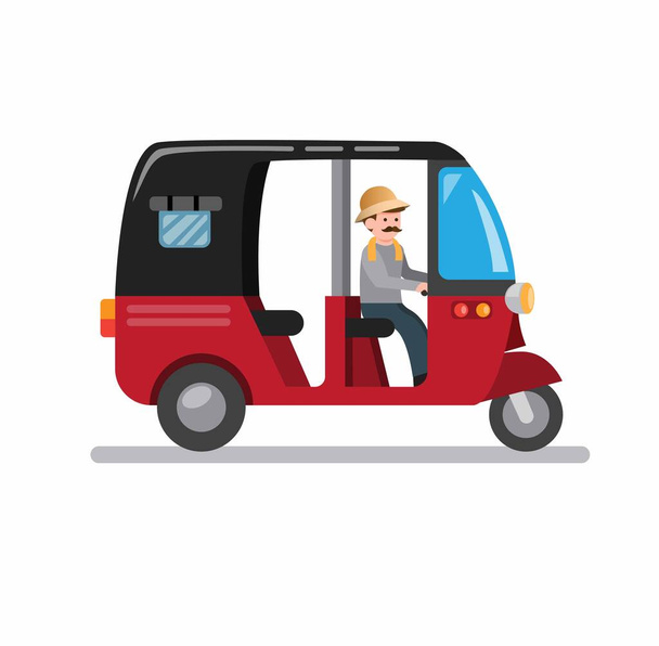 bajaj traditioneel vervoer in jakarta, drie wielen voertuig uit aziatische cartoon platte illustratie vector geïsoleerd in witte achtergrond - Vector, afbeelding
