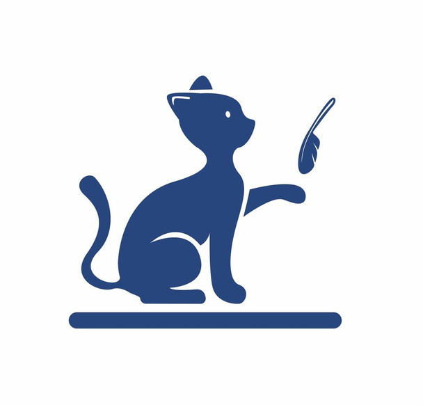 Кошка, играющая в силуэт игрушки перо логотип плоский иллюстрационный вектор - Вектор,изображение