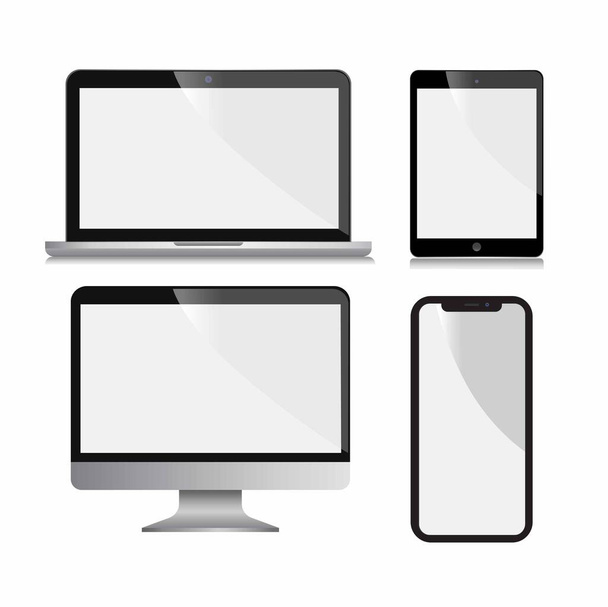 pc, smartphone, laptop, tablet s bílou černou kupolí - Vektor, obrázek