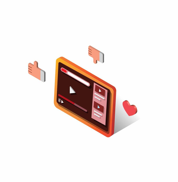 Online streaming video Mobilní zábava, smartphone nebo tablet s aplikací video přehrávač. koncept v izometrickém plochém ilustračním vektoru izolovaném v bílém pozadí - Vektor, obrázek