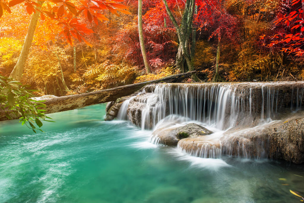 Increíble en la naturaleza, hermosa cascada en el colorido bosque de otoño en temporada de otoño  - Foto, Imagen