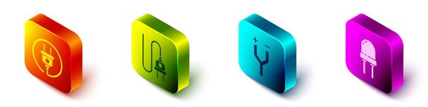 Set Isometric Electric plug, Electric plug, Electric cable and Light emitting diode icon. Vector. - ベクター画像