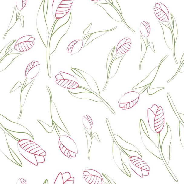 Seamless pattern with tulips Vector illustration for fabric, paper, postcards. Linear, abstract flowers. International Women's Day. March 8. - Vector, afbeelding