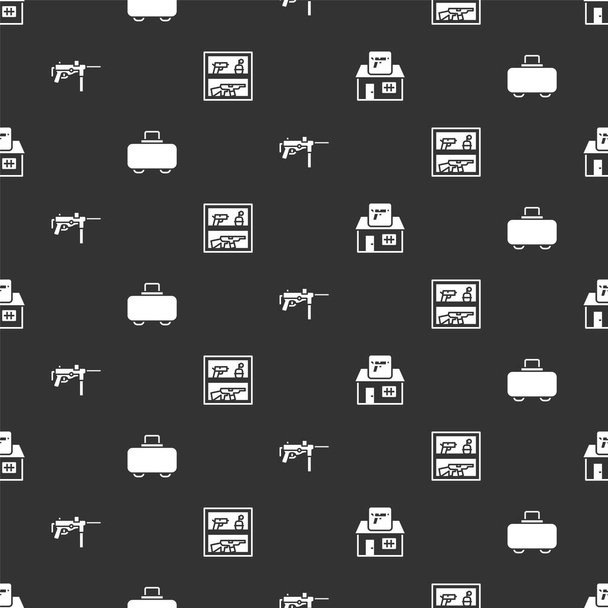 Set Hunting shop weapon, Weapon case, Submachine gun M3 and  on seamless pattern. Vector. - Wektor, obraz