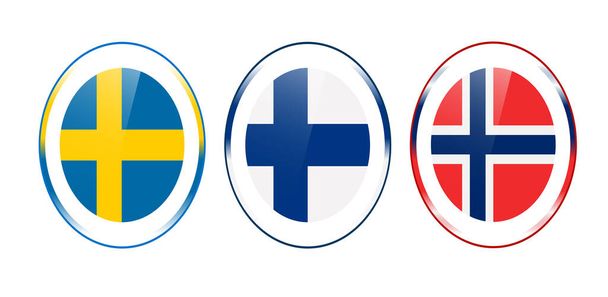 Icon of the flags of Scandinavia with circles. Sweden, Norway, and Finland. - Vector, afbeelding